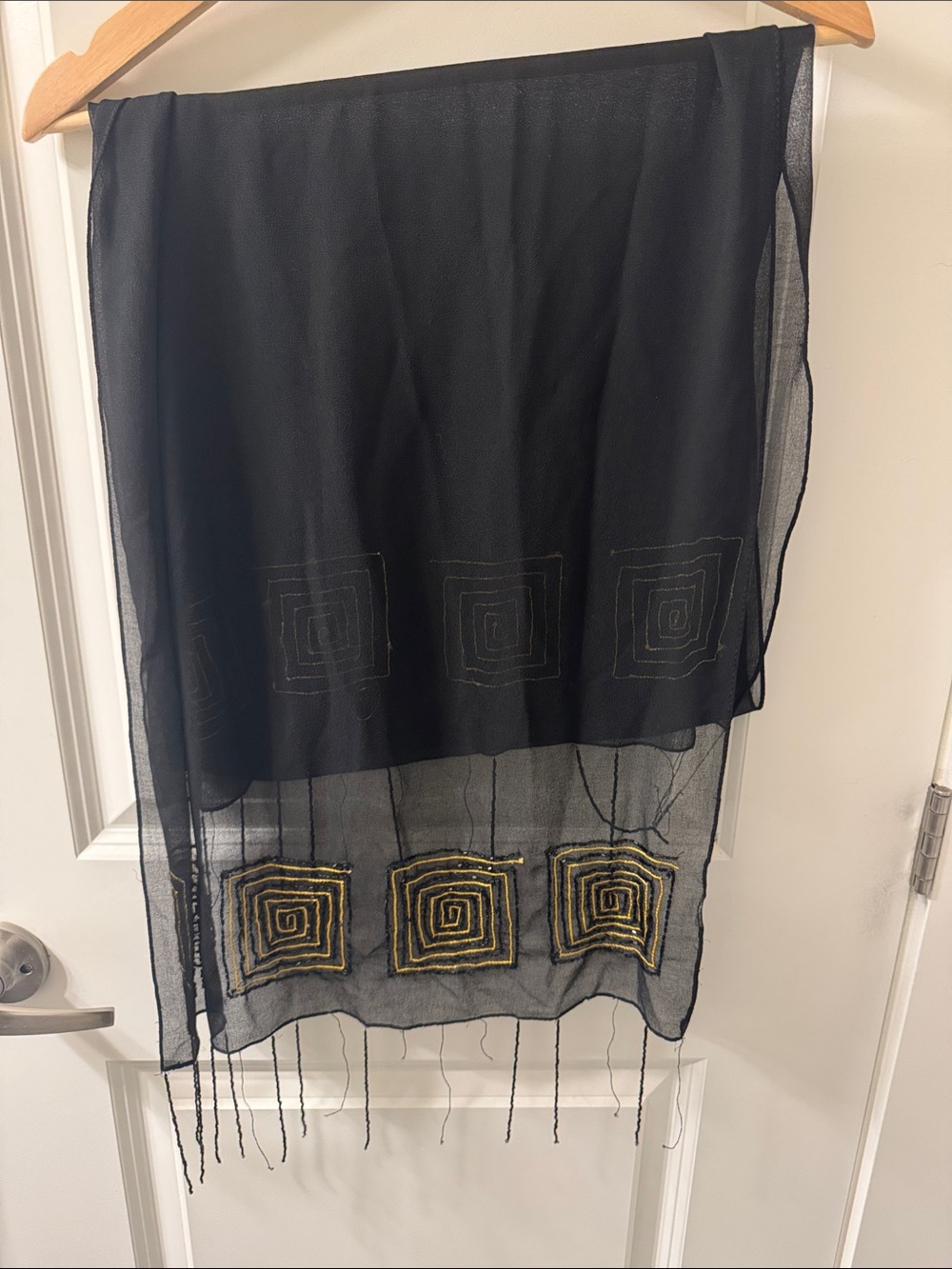 Black Beaded Fringe Scarf - Elegant Women's Accessory